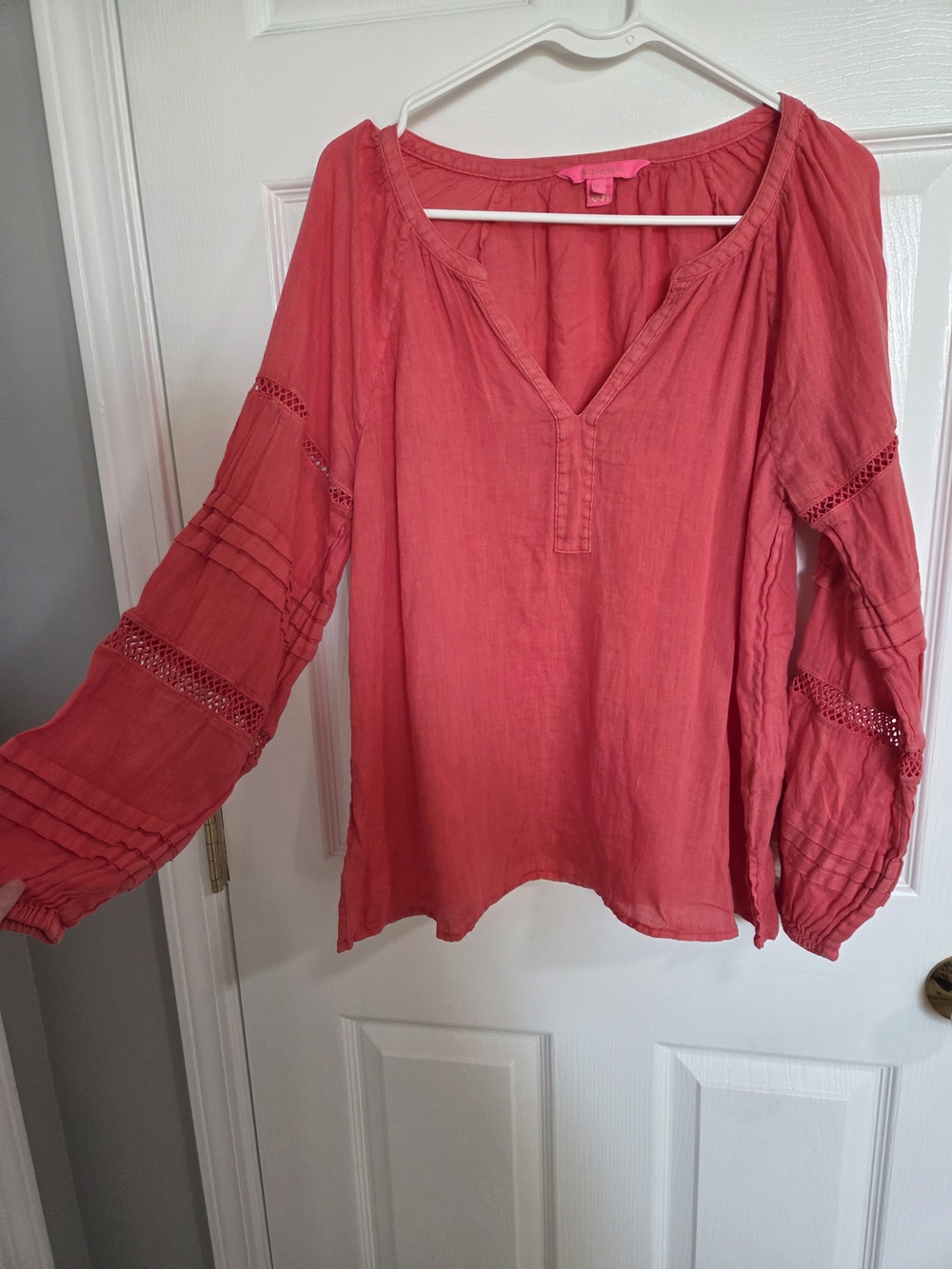 Lilly Pulitzer Linen Coral Peasant Tunic Top